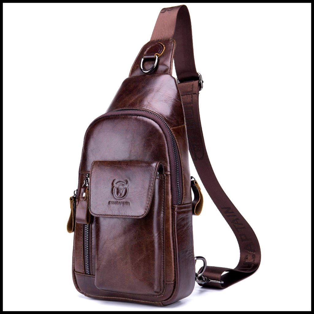 Genuine Leather Crossbody Sling Bag Adjustable Strap Travel Daypack